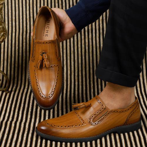 NICHE Tan Handpainted Designer Tassel Loafer