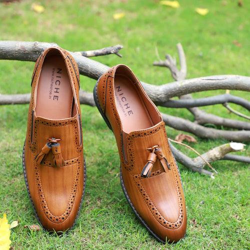 NICHE Tan Handpainted Designer Tassel Loafer