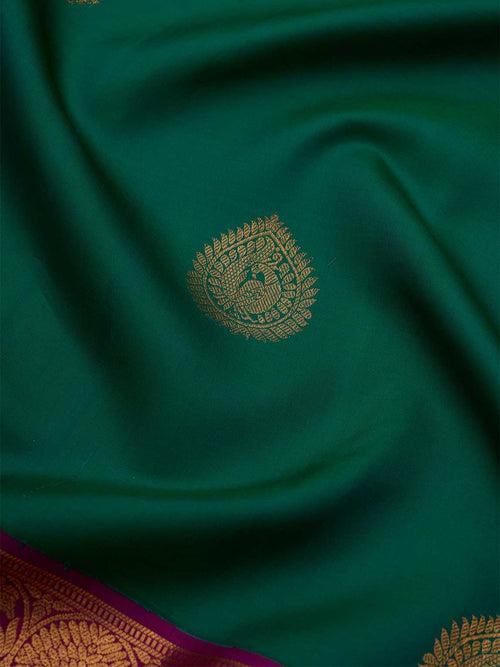 The Classic Silk Saree in Parakeet green and Byzantine Purple Border