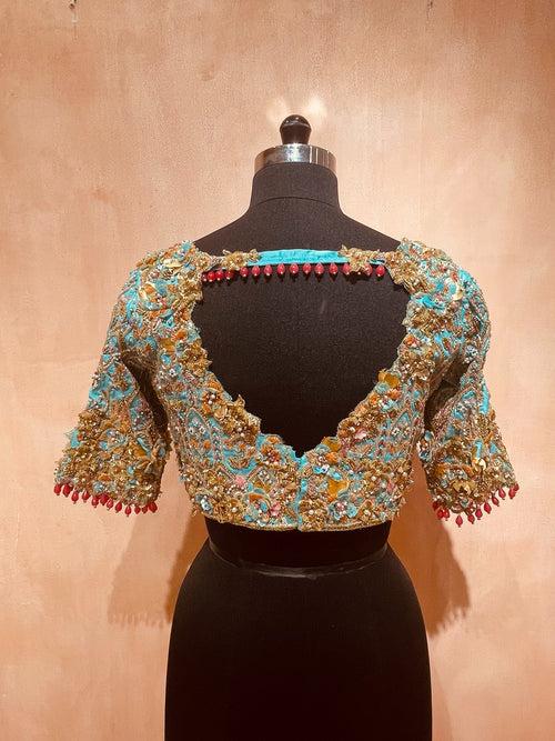 (Copy) 3d floral cutedge zardosi & sequin blouse