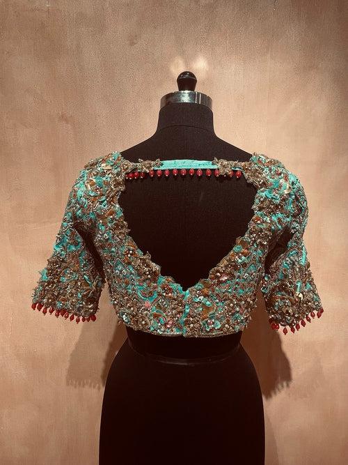 (Copy) 3d floral cutedge zardosi & sequin blouse