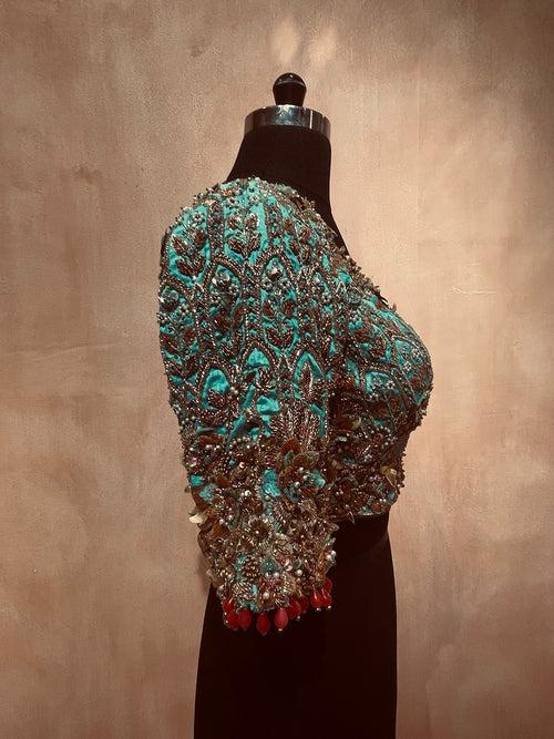 (Copy) 3d floral cutedge zardosi & sequin blouse