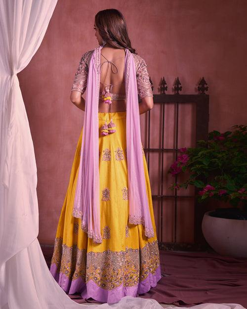 Yellow raw silk embroidered Skirt (Only Skirt)