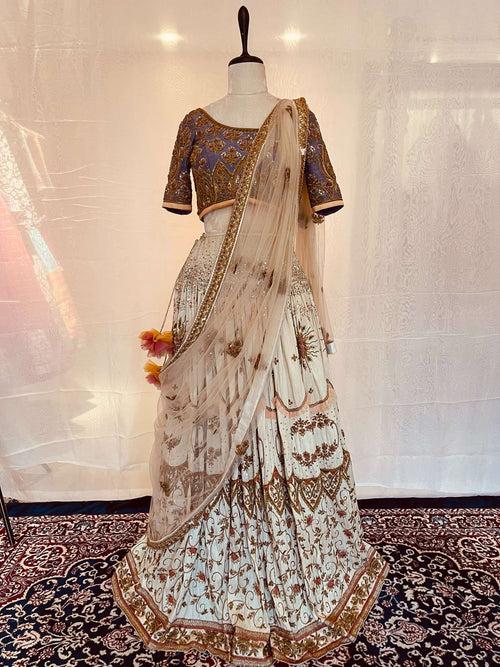 White Zardosi Embroidered Lehenga Set