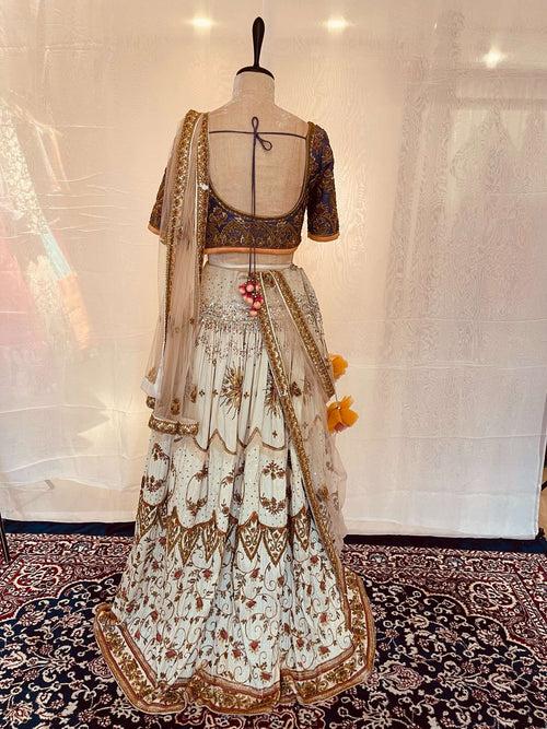 White Zardosi Embroidered Lehenga Set