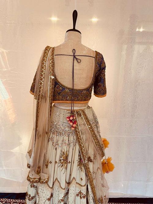 White Zardosi Embroidered Lehenga Set