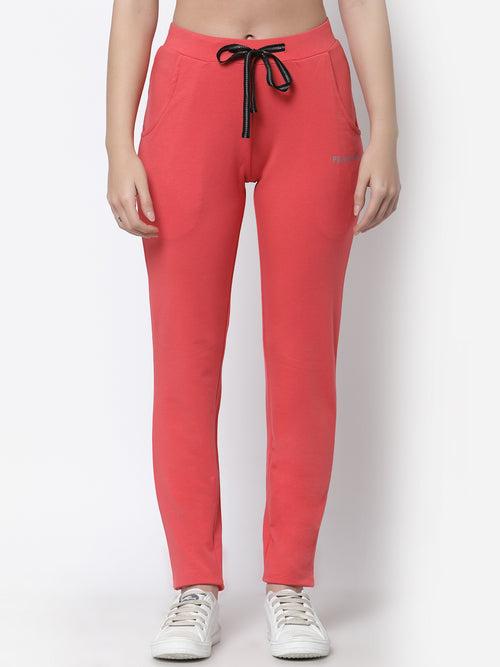 Women Peach Solid Cotton Track Pant