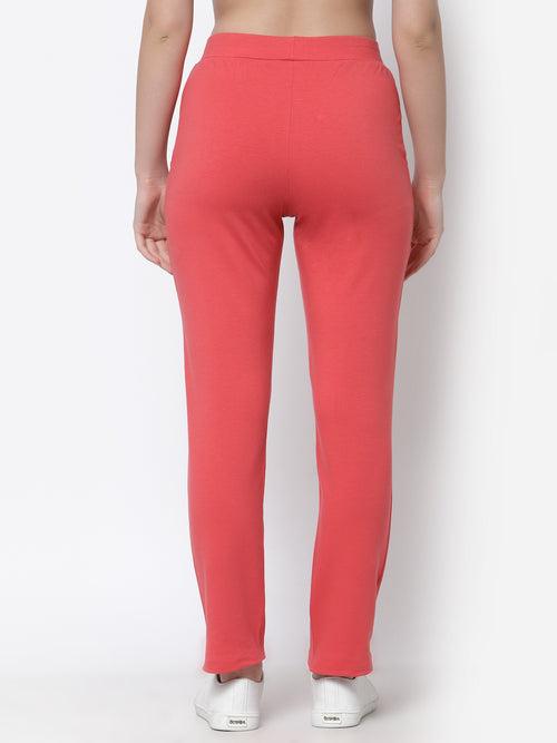 Women Peach Solid Cotton Track Pant
