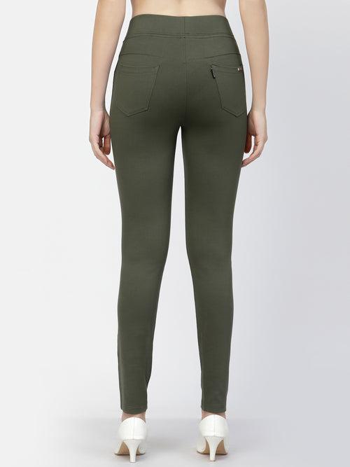 Women Olive Green Skinny fit 4 way Stretchable Trouser