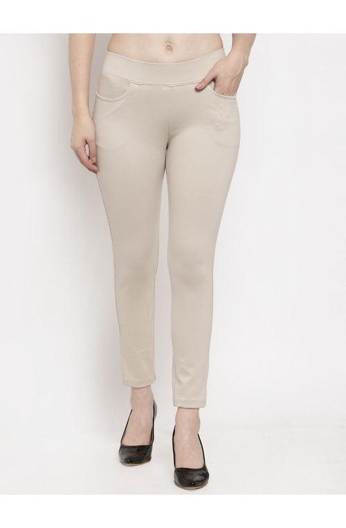 Women Beige Skinny fit 4 way Stretchable Trouser