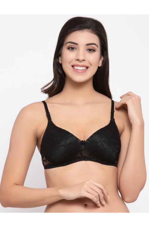 Black Padded Non-Wired Lace Bra