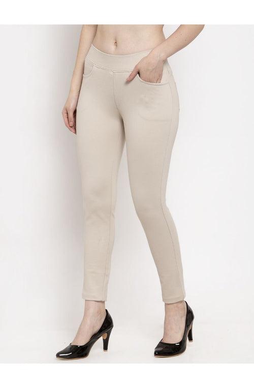 Women Beige Skinny fit 4 way Stretchable Trouser