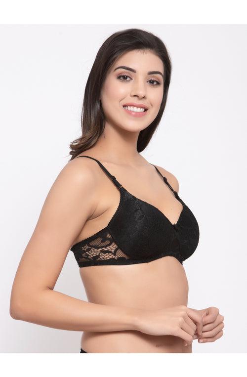 Black Padded Non-Wired Lace Bra