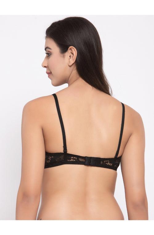 Black Padded Non-Wired Lace Bra