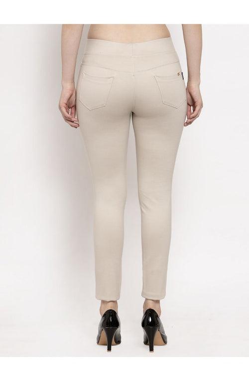 Women Beige Skinny fit 4 way Stretchable Trouser