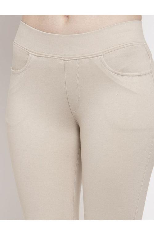 Women Beige Skinny fit 4 way Stretchable Trouser