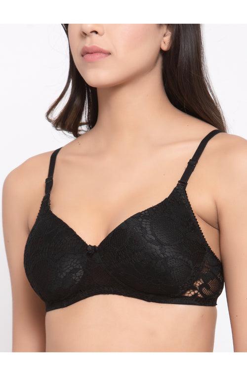 Black Padded Non-Wired Lace Bra