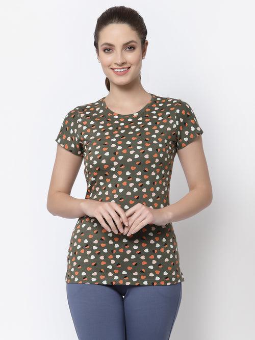 Women Printed Solid Slim Fit round neck T-shirt