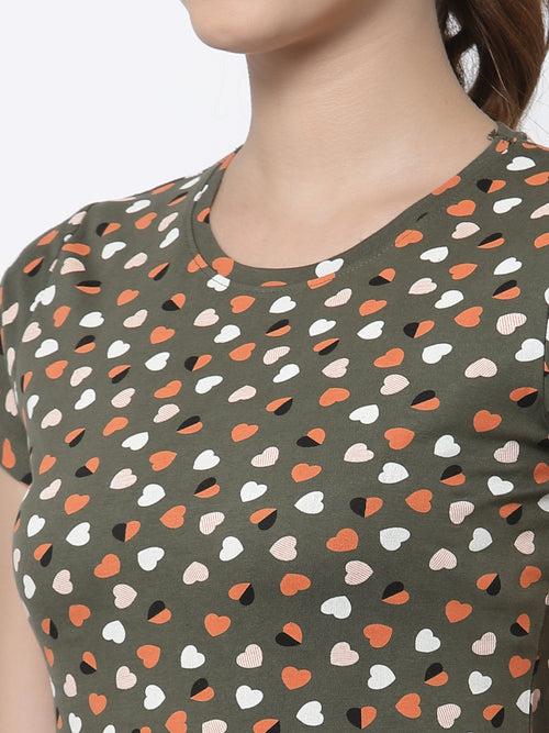 Women Printed Solid Slim Fit round neck T-shirt