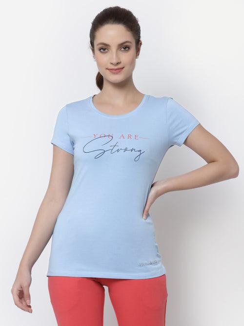 Round Neck Placement Print T-Shirt - Aqua Marine