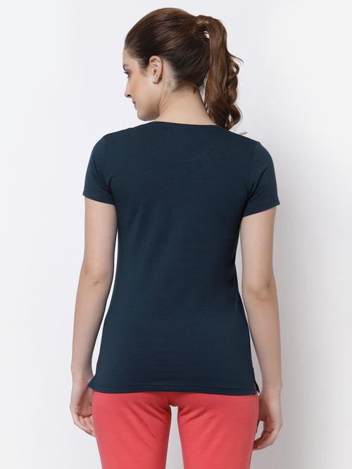 Women Turquoise Solid slim fit round neck T-shirt