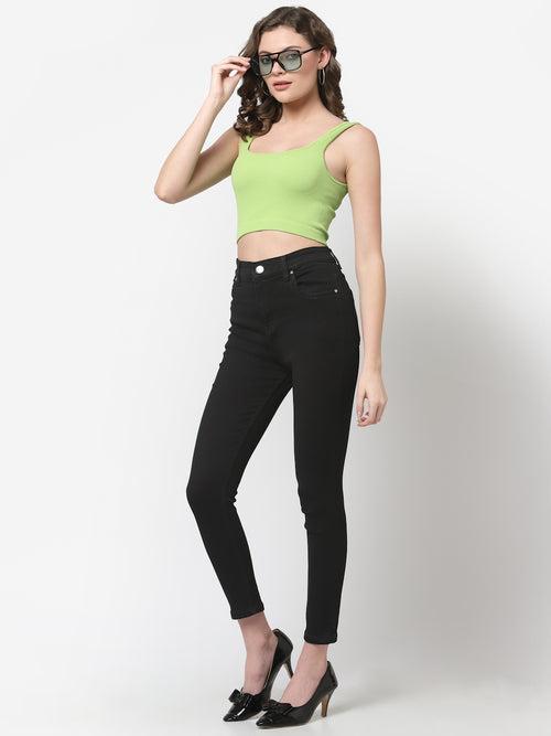 Women Black Solid Stretchable Skinny Fit Jeans