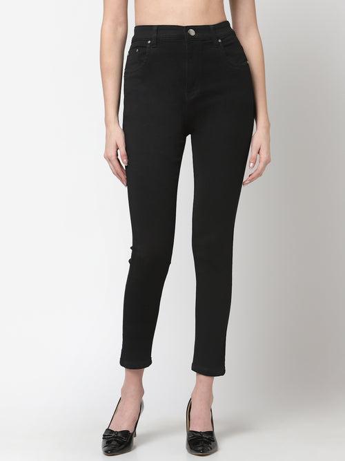 Women Black Solid Stretchable Skinny Fit Jeans