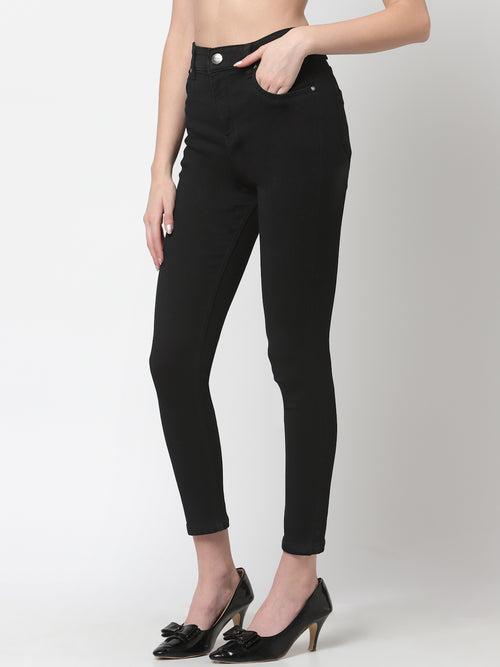 Women Black Solid Stretchable Skinny Fit Jeans