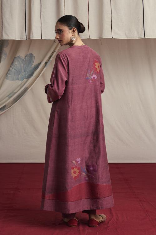 Salmom pink hand woven silk and khadi cotton jamdani Nazia kurta set.