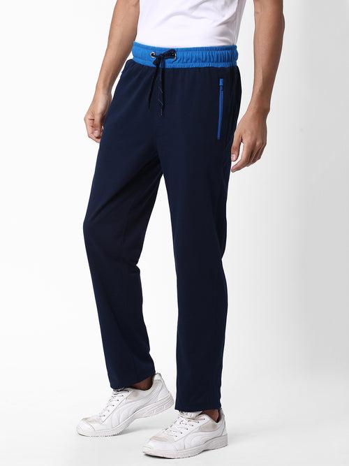 Cotstyle Men's Super Combed Cotton Slim-Fit Track Pants with Side Pocket, Colour Navy-Style no.TP1100