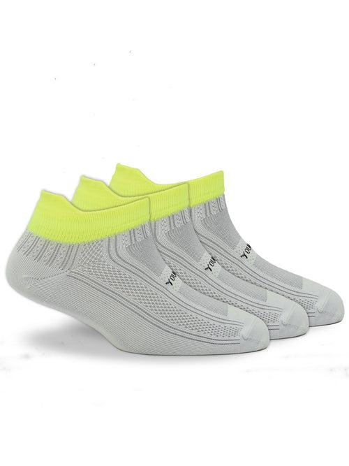 Young Wings Anti-Bacterial Dri-Fit Ankle Length Running Socks - Pack of 3 Pairs, Colour: Grey