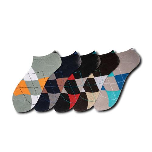 Young Wings Men's Multi Colour Cotton Fabric Design Low Ankle Length Socks - Pack of 5, Style no. 1705-M1