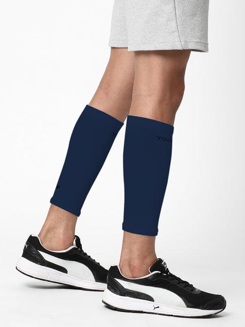 Young Wings Antibacterial Bamboo Fabric Calf Compression Sleeves for Unisex - Pack of 2 Pairs, Colour: Navy