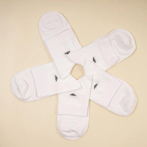 Young Wings Men's White Colour Cotton Fabric Solid Ankle Length Socks - Pack of 5, Style no. 2400-M1