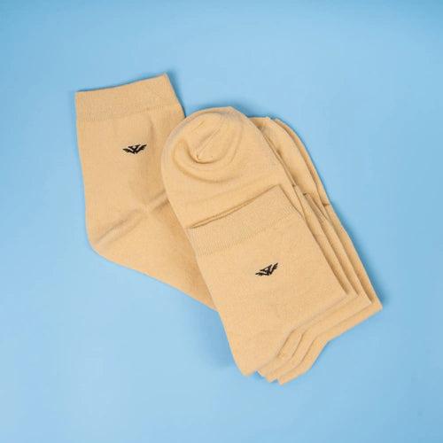 Young Wings Men's Beige Colour Cotton Fabric Solid Ankle Length Socks - Pack of 5, Style no. 2400-M1