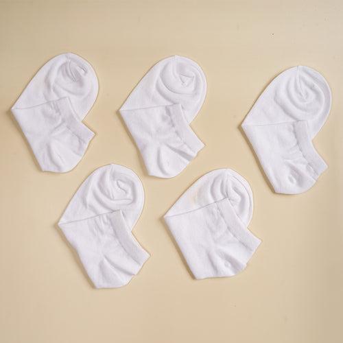 Young Wings Men's White Colour Cotton Fabric Solid Low Ankle Length Socks - Pack of 5, Style no. 1100-M1