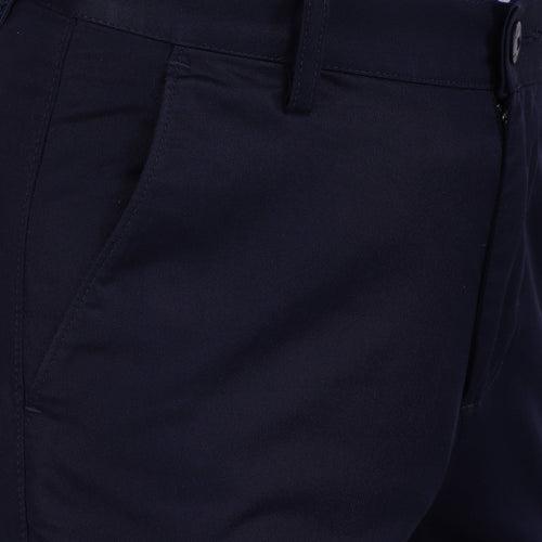 Men's Cotton Mercerised Solid Navy Trousers