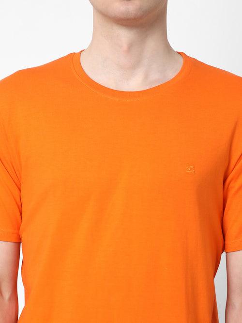 Cotstyle Cotton Fabrics Round Neck Short Length Plain Half Sleeve Casual & Daily Wear Men's T-Shirts -  Pack of 1 - Orange