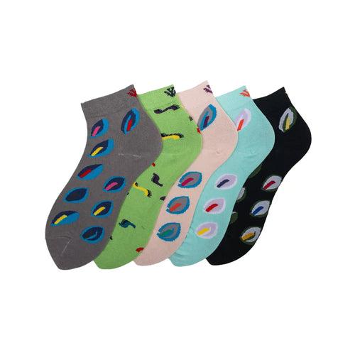 Young Wings Women's Multi Colour Cotton Fabric Solid Ankle Length Socks - Pack of 5, Style no. 5115-W1