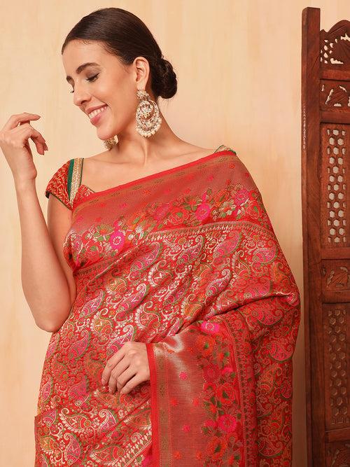 Red Khinkhwab Banarasi Brocade Handwoven Traditional Saree