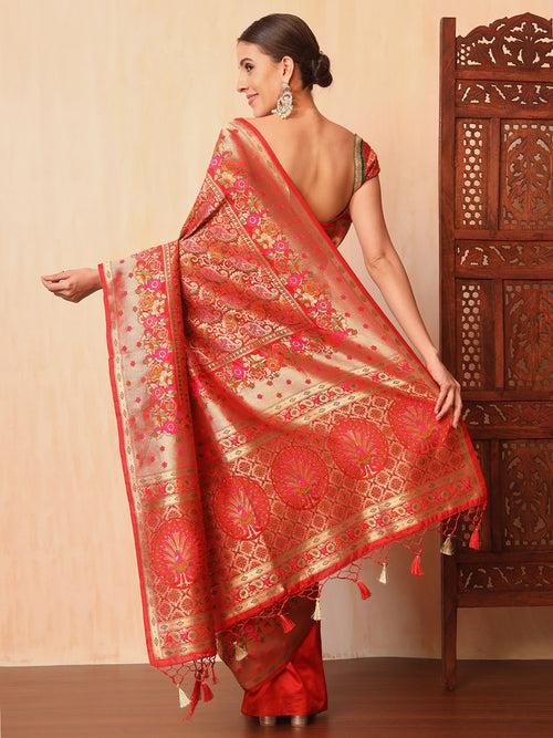 Red Khinkhwab Banarasi Brocade Handwoven Traditional Saree