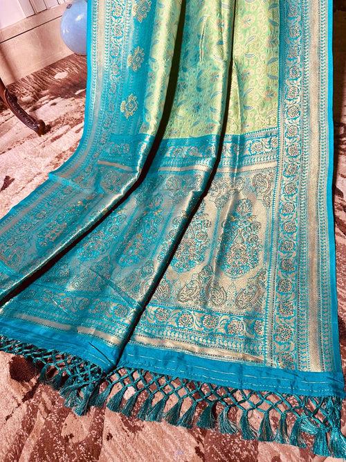 Elegant Green and Teal Banarasi Silk Saree