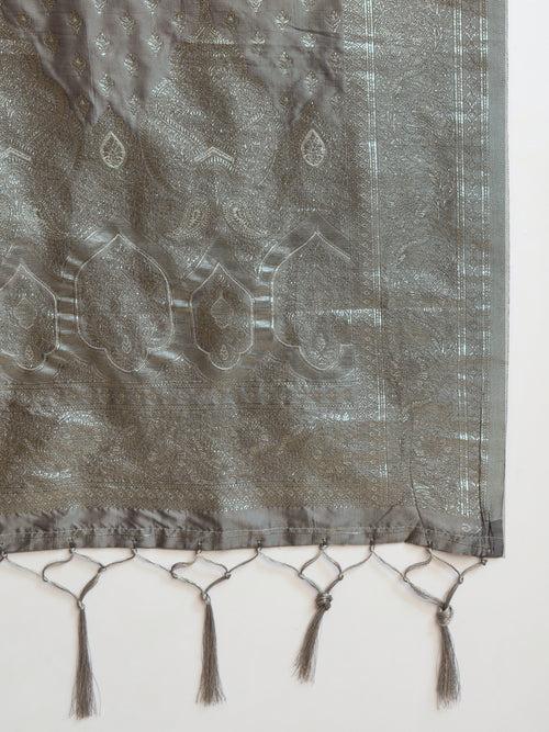 Grey Resham & Zari Woven Traditional Silk Banarasi Saree