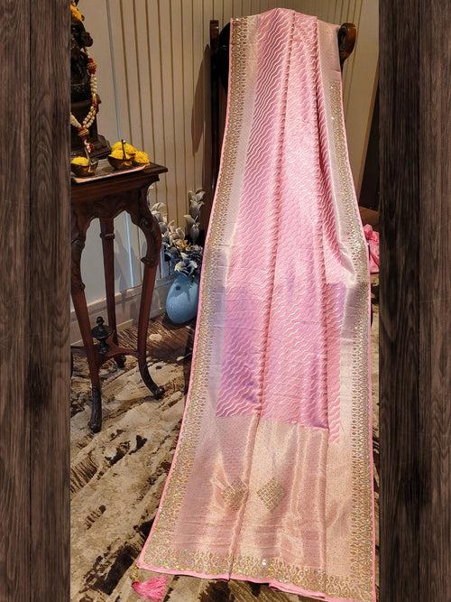 Shimmering Pink Silk Saree with Sequinned Border