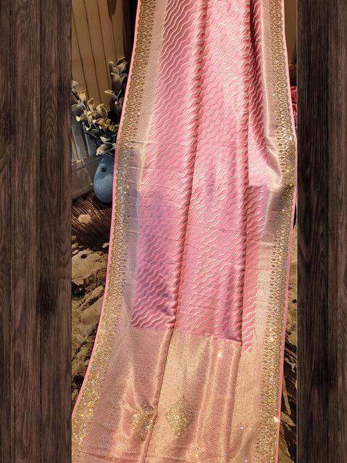 Shimmering Pink Silk Saree with Sequinned Border
