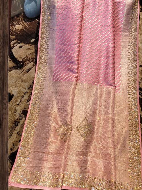 Shimmering Pink Silk Saree with Sequinned Border