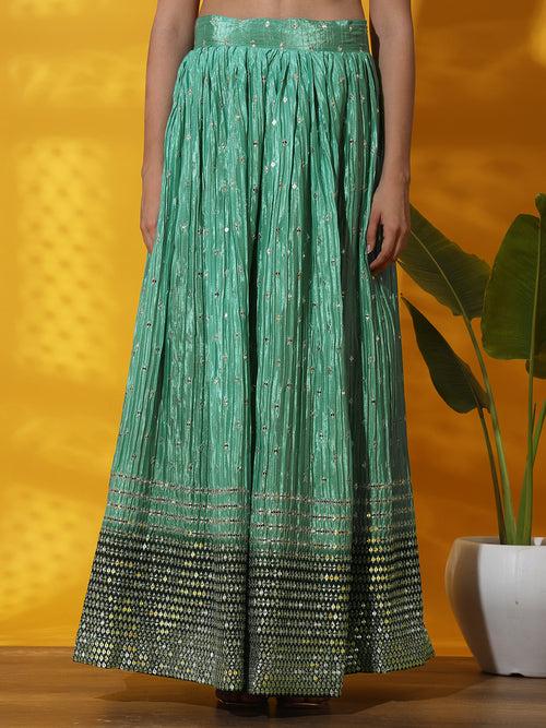 Mirror & Zircon Embellished Ombre Kurta Gharara Set with Embroidery