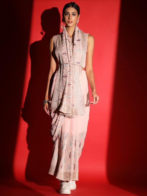 Zari Embroidered & Crystal Studded Georgette saree