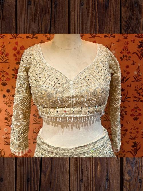 Champagne Gold Glimmer Geometric Lehenga