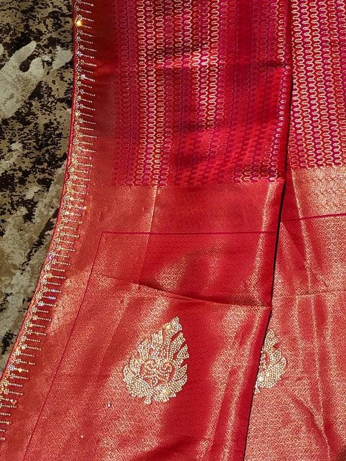 Gleaming Red Vermilion Banarasi Saree